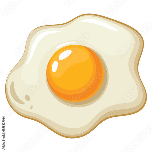 Web design fried egg icon in cartoon illustration isolated on white background, symbolizing sunny side breakfast meal and cooking element
