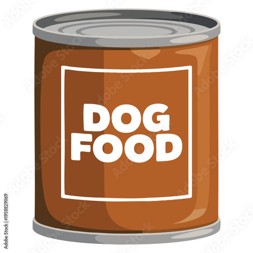 Web design pet dog food tin icon in cartoon illustration isolated on white background, symbolizing canine nutrition and pet supply branding