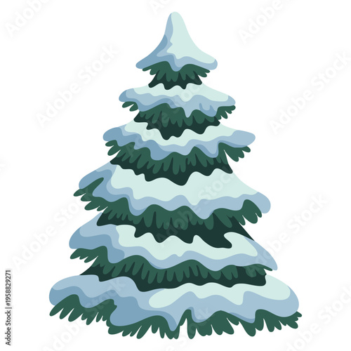 Winter snow covered tree realistic fir spruce covered with snow fluffy pine isolated on white background vector illustration