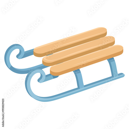 Wooden sled metal runners flat style cartoon vector illustration with smooth lines and simple structure perfect for winter holiday decoration