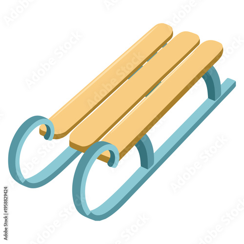 Wooden sled with metal runners clean flat style simple structure smooth lines cartoon vector illustration ideal for winter holiday themes