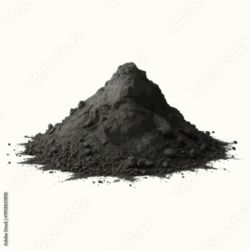 Isolated piles of brown soil and black powder resembling coal or ground organic materials on a white background