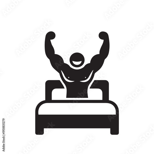 Person Waking Up and Stretching at Bed Silhouette Vector Icon
