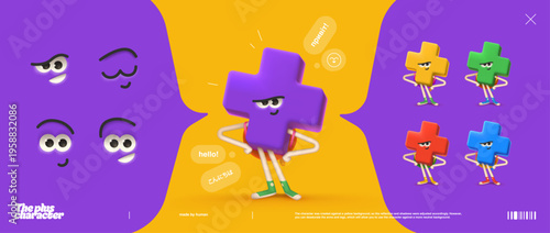 Shape 3D Face Figure Plus A Cartoon Square Character. Cute Icon Element with A Funny, Geometric and Abstract Expression for School. Modern Vector Illustration of Diverse, Happy Kids