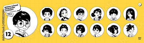 School Children Avatar Comic Character and Student Girl In Anime Design For Education and Play. Happy Kid, Boy, and Teenage Child in Cartoon Or Manga Art with A Cute Smile and Uniform. A Vector