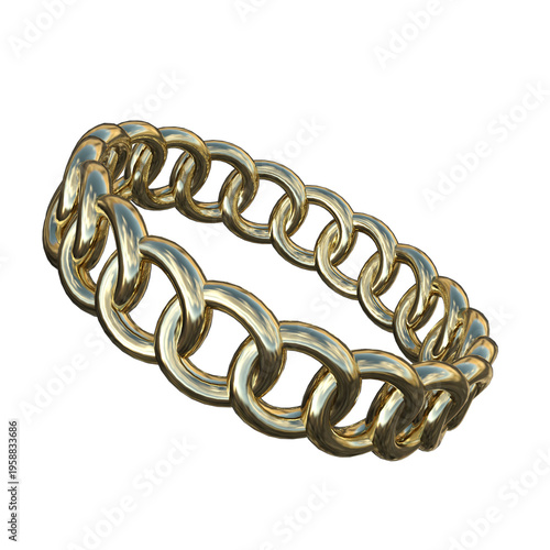 Gold chain link bracelet on white background