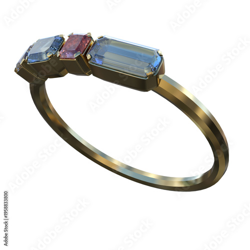 Three stone ring with gold band