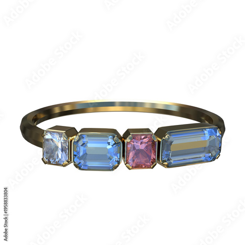 Gold ring with multi colored precious stones