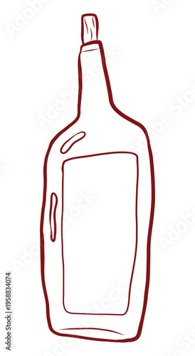 Hand drawn wine bottle vector line art doodle, isolated glass bottle with cork and label, minimalist sketch for winery menu, bar and restaurant logo
