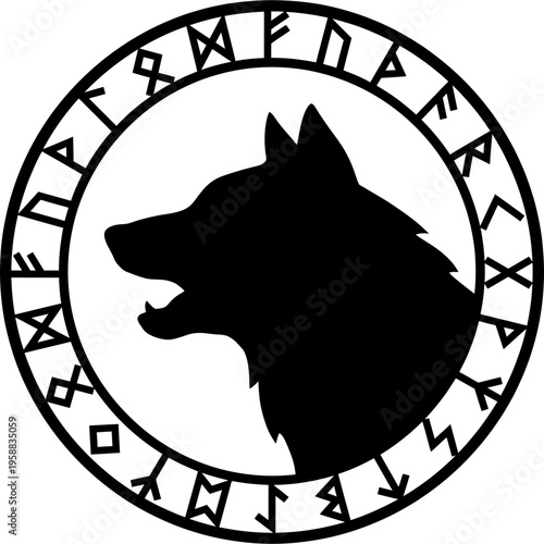 Solid black silhouette of norse