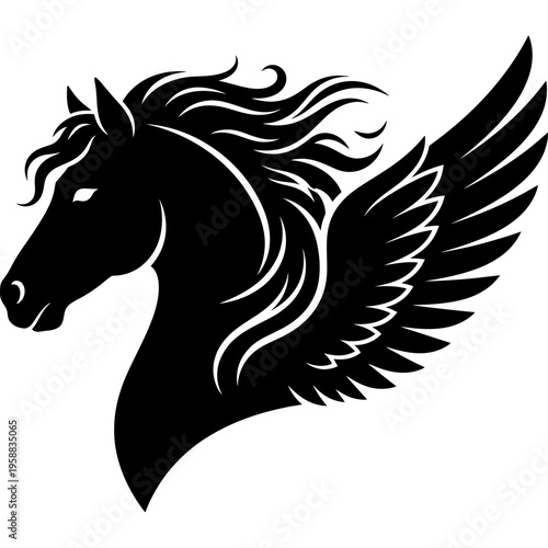 Solid black silhouette of pegasus