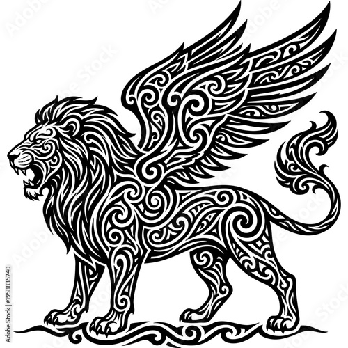 Tribal tattoo style winged