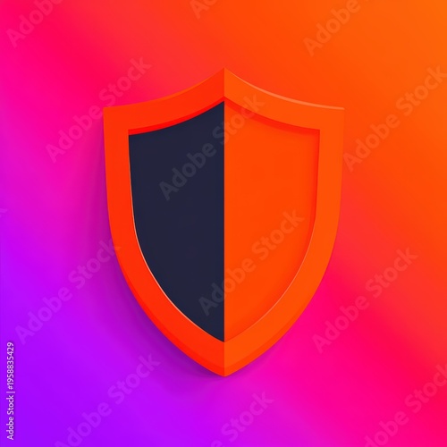 Free Download A modern, glossy shield icon with a red and black split color design on a vibrant purple and orange gradient background. - GFXLoad