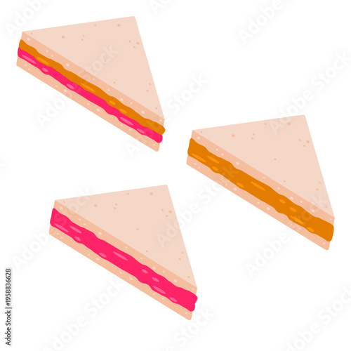Jelly and peanut butter toast vector illustration. Cute peanut butter and jelly sandwiches. Vector illustration