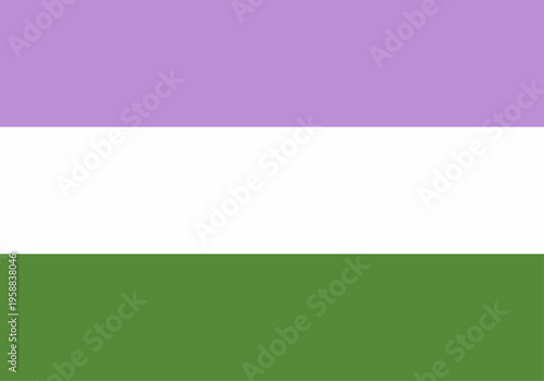 Bandera del orgullo queer con franjas horizontales en color lavanda blanco y verde