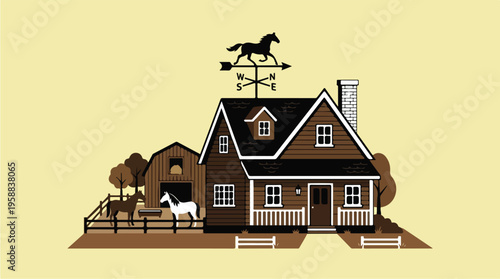 Brown House with Horse Weather Vane.