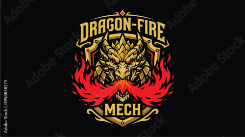 Dragon Fire Mech Logo Design.