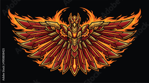 Flaming Phoenix Bird Illustration.