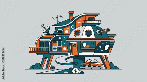 Futuristic House with Orange Accents.