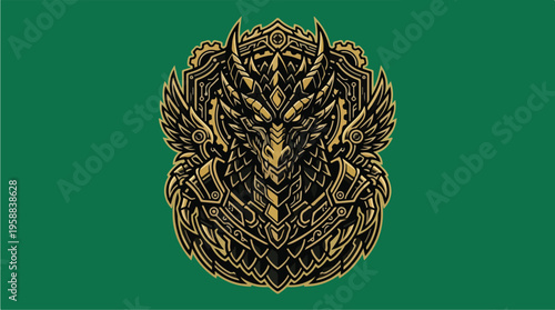Golden Dragon Head Emblem Design.