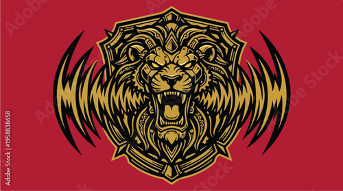 Golden Lion Head Emblem Logo 1.