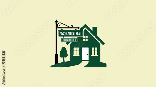 Green house street sign icon.