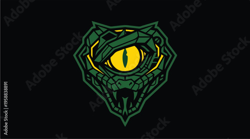 Green Snake Eye Closeup Illustration.