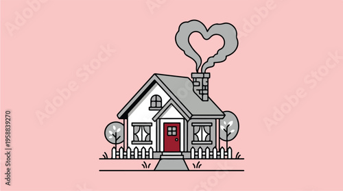 House with heart shaped chimney.