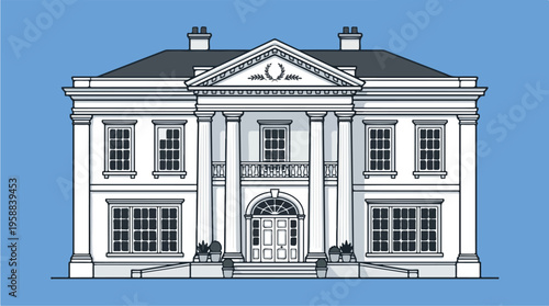 Large White Colonial Style House.