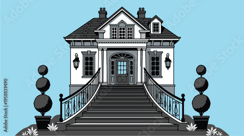 Large White House with Stairs.