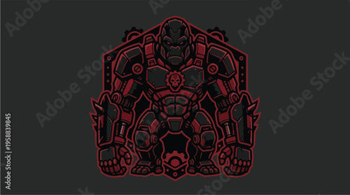 Red and black robotic head.