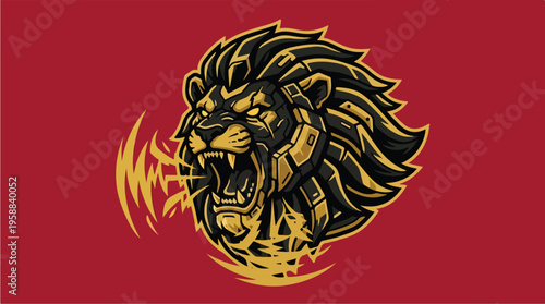 Roaring Lion Head Illustration.