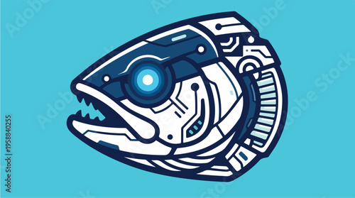 Robotic Fish Head Illustration.