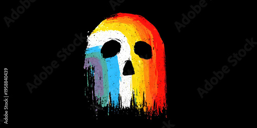 Rainbow Drip Skull, ai generated.