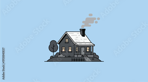 Small house with smoke chimney.