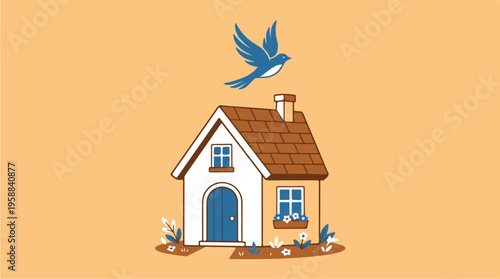 Small white house with bird.