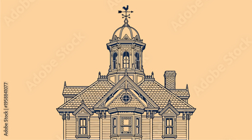 Vintage Building Architecture Illustration.