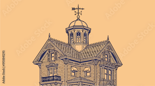 Wooden House With Weather Vane.