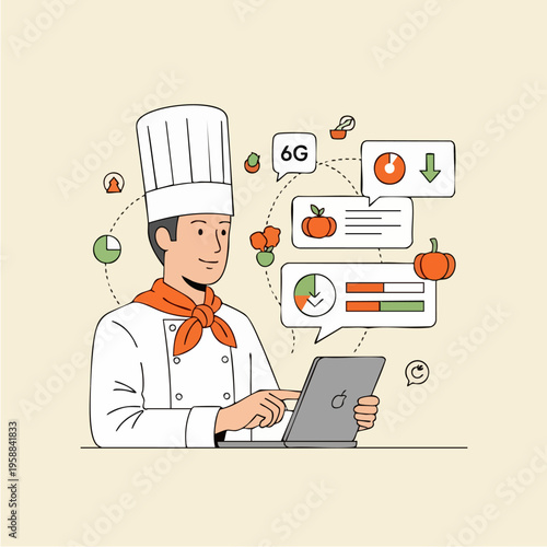 Chef Using Digital Tablet Technology.