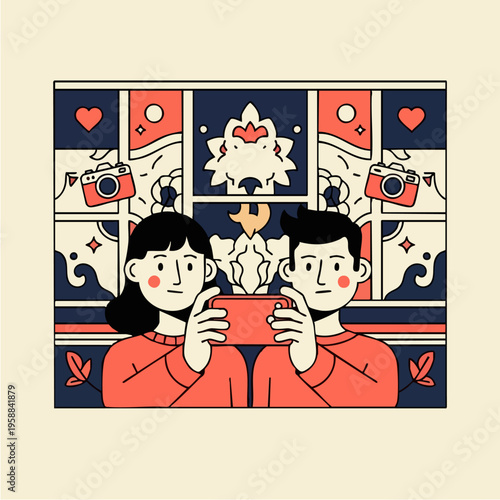 Couple holding red mug together.
