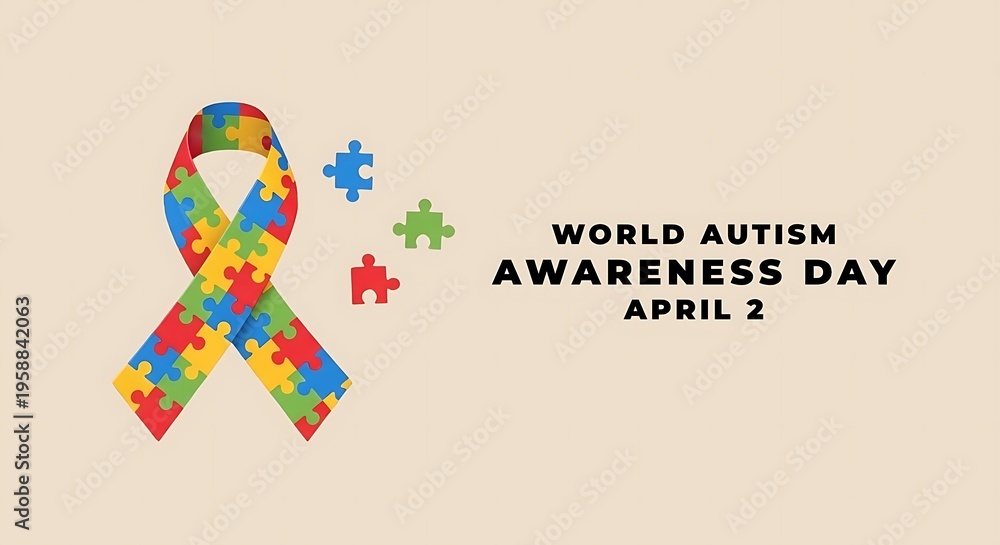 Fototapeta premium World Autism Awareness Day April 2 Puzzle Ribbon Graphic.