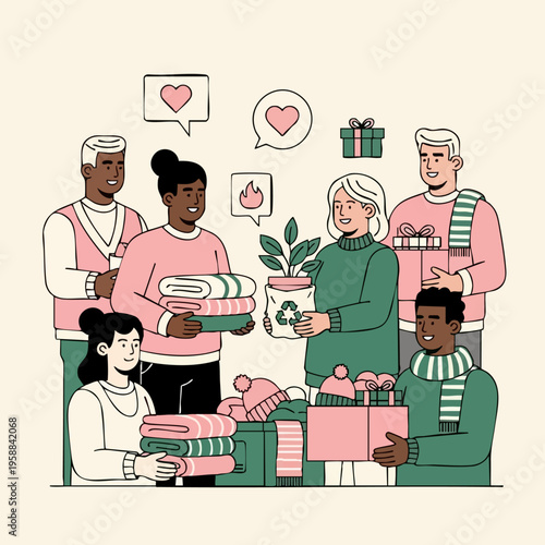 Diverse Group Sharing Gift Boxes.