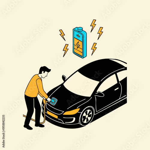 Electric Car Charging Illustration.