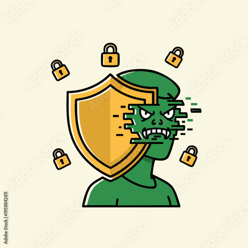 Green Angry Man with Shield.