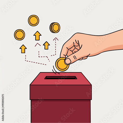 Hand putting coin into box.