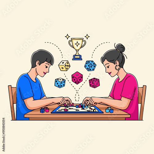 Man and woman playing board game.