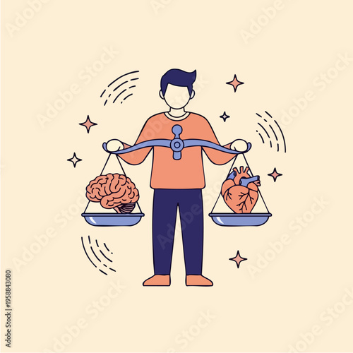 Man Balancing Brain and Heart.