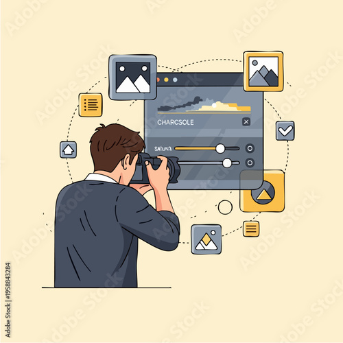 Man editing photos on computer.