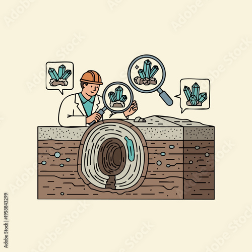 Man Examines Tree Cross Section.