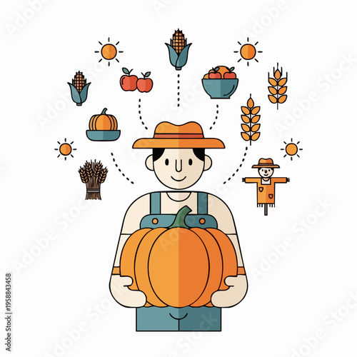 Man Holding Large Pumpkin Harvest.